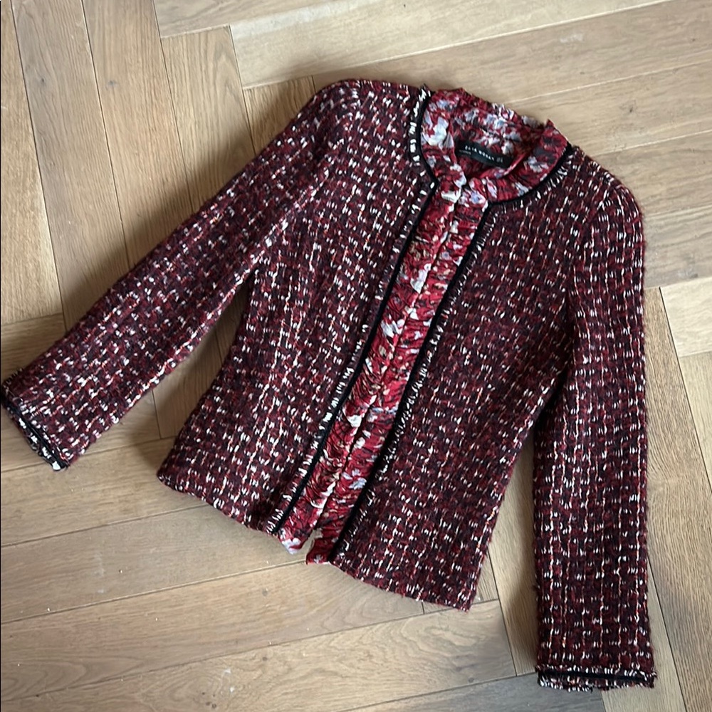 ZARA Women's Tweed Jacket Rusty Burgundy | size Small
